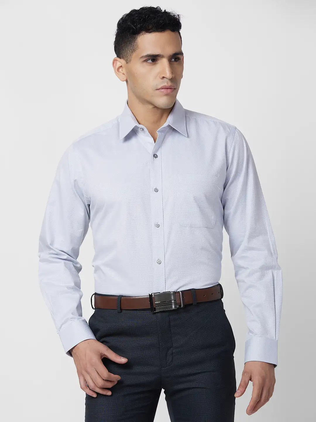 Raymond Men Grey Structure Regular Fit Cotton Shirt