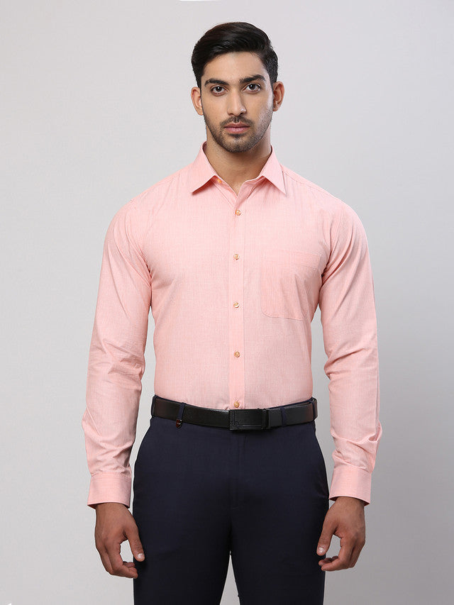 Raymond Orange Solid Slim Fit Cotton Formal Shirt