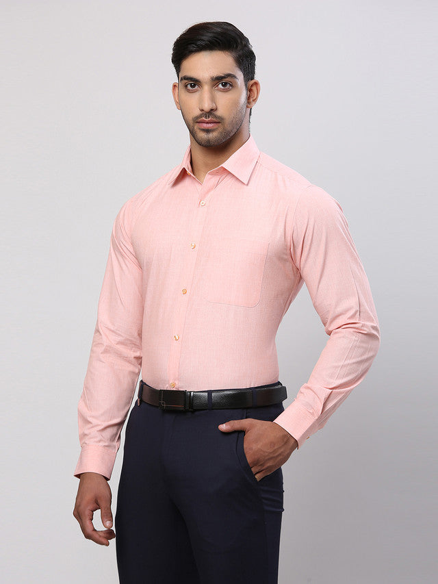 Raymond Orange Solid Slim Fit Cotton Formal Shirt