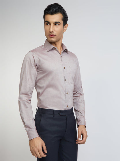Raymond Brown Solid Slim Fit Full Sleeve Cotton Shirt