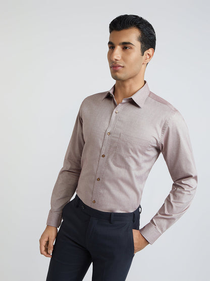 Raymond Brown Solid Slim Fit Full Sleeve Cotton Shirt