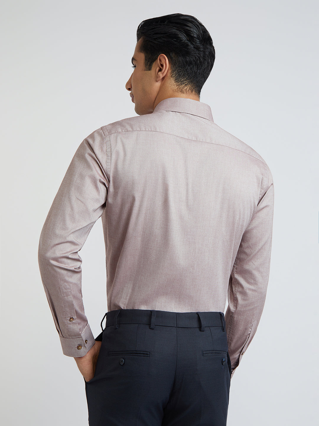 Raymond Brown Solid Slim Fit Full Sleeve Cotton Shirt