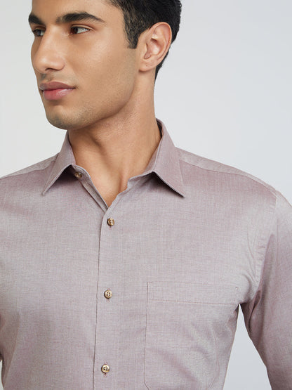 Raymond Brown Solid Slim Fit Full Sleeve Cotton Shirt
