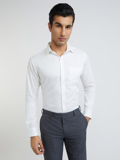 Raymond White Solid Slim Fit Full Sleeve Cotton Shirt
