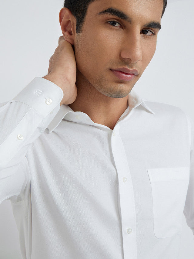 Raymond White Solid Slim Fit Full Sleeve Cotton Shirt