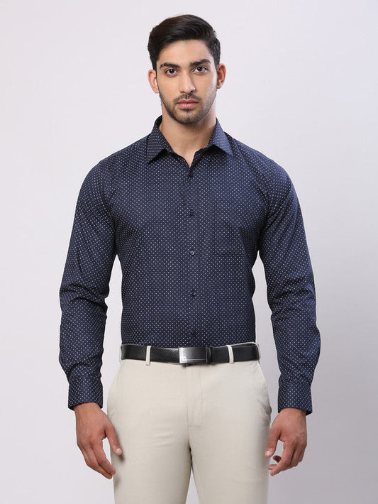 Raymond Blue Printed Slim Fit Cotton Formal Shirt
