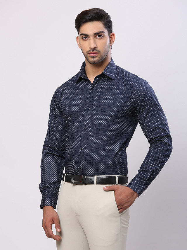 Raymond Blue Printed Slim Fit Cotton Formal Shirt