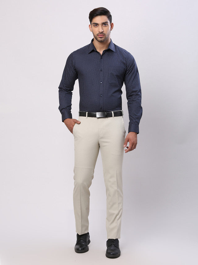 Raymond Blue Printed Slim Fit Cotton Formal Shirt