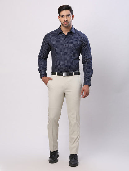 Raymond Blue Printed Slim Fit Cotton Formal Shirt