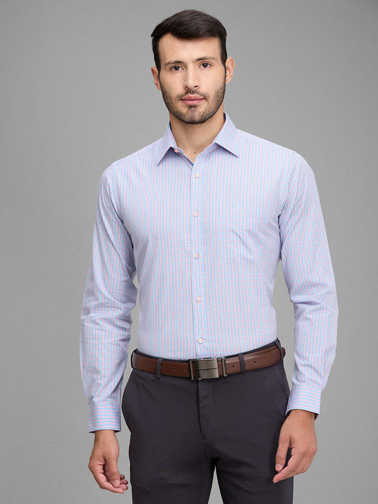 Raymond Men Blue Checks Cotton Formal Shirt
