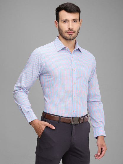 Raymond Men Blue Checks Cotton Formal Shirt