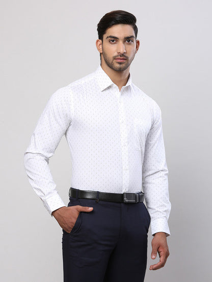 Raymond Men White Printed Slim Fit Cotton Formal Shirt