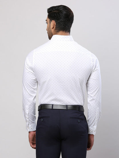 Raymond Men White Printed Slim Fit Cotton Formal Shirt