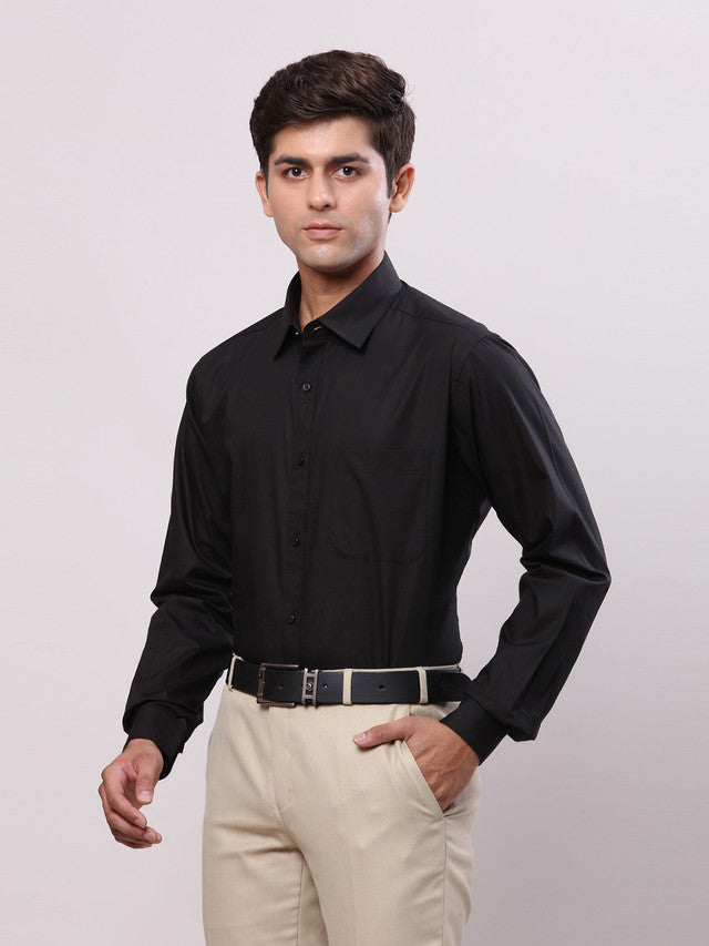 Raymond Black Solid Slim Fit Cotton Formal Shirt