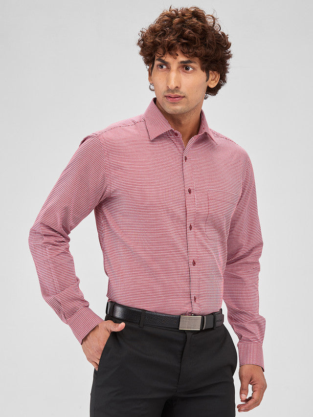 Raymond Red Structure Slim Fit Cotton Formal Shirt