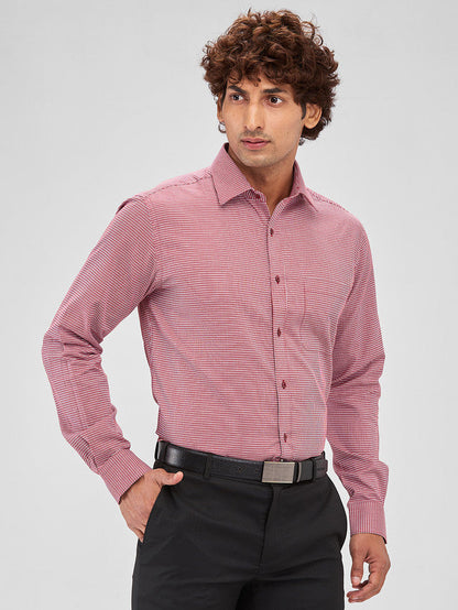 Raymond Red Structure Slim Fit Cotton Formal Shirt