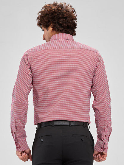Raymond Red Structure Slim Fit Cotton Formal Shirt