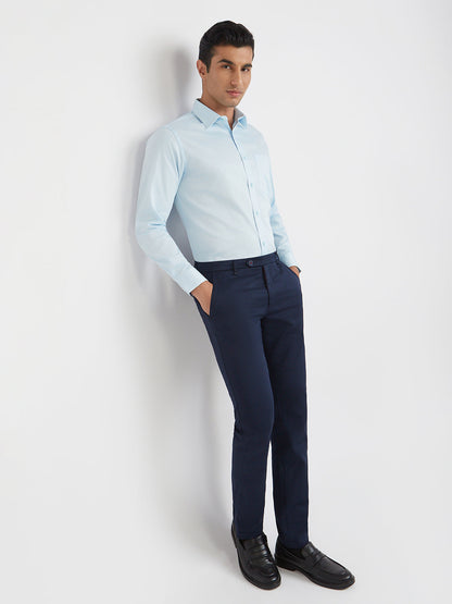 Raymond Blue Solid Slim Fit Full Sleeve Cotton Shirt