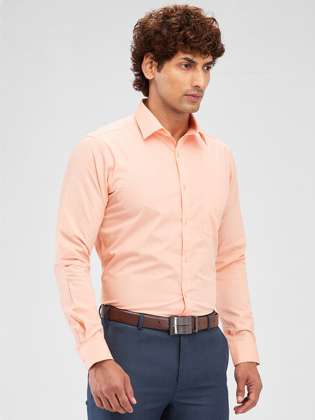 Raymond Orange Solid Slim Fit Cotton Formal Shirt