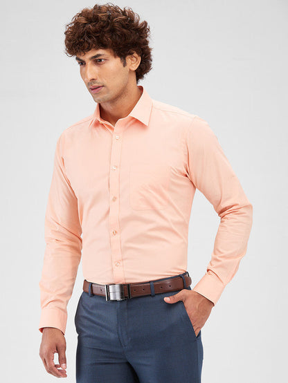 Raymond Orange Solid Slim Fit Cotton Formal Shirt