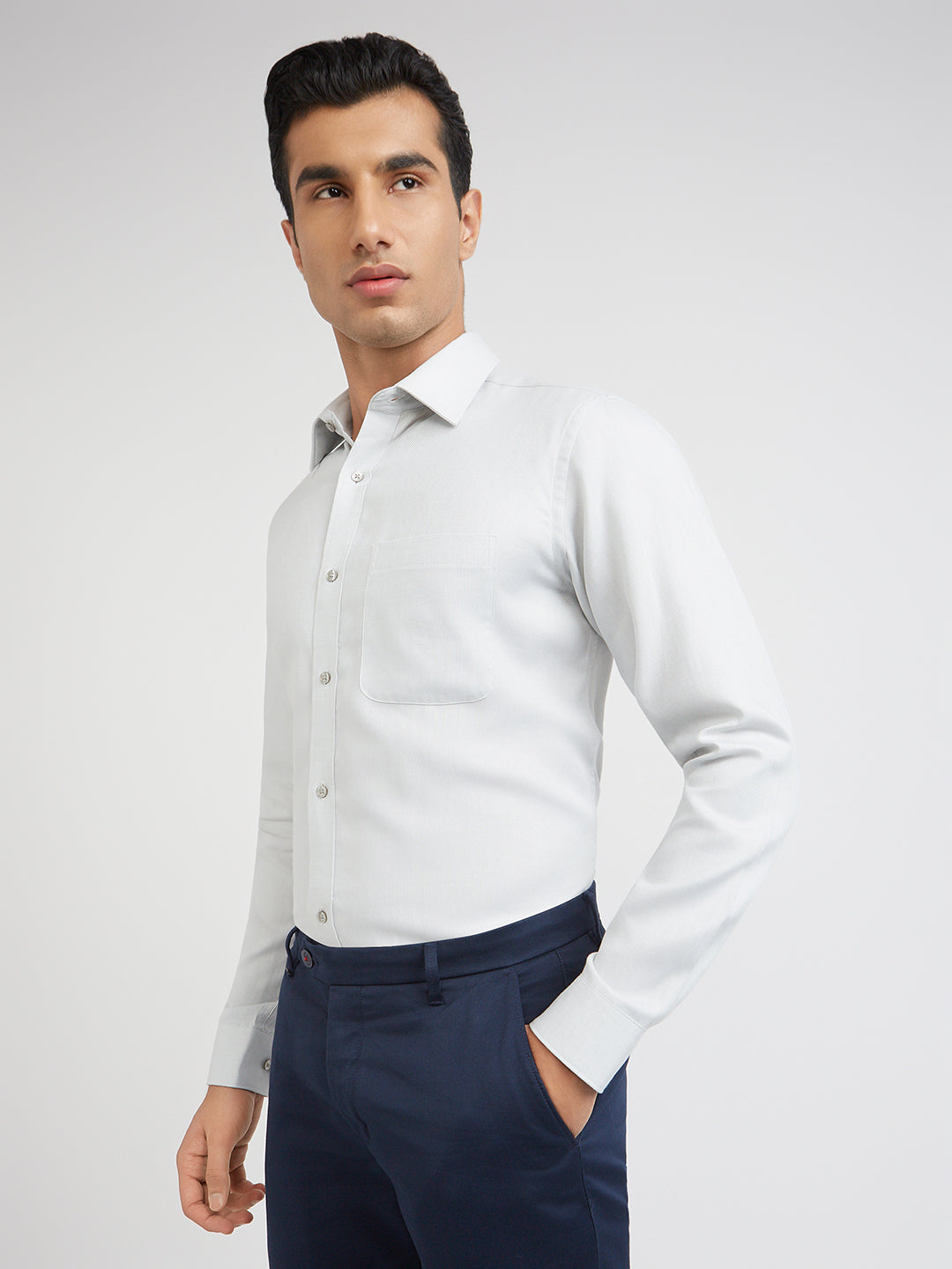 Raymond Grey Structure Slim Fit Cotton Formal Shirt
