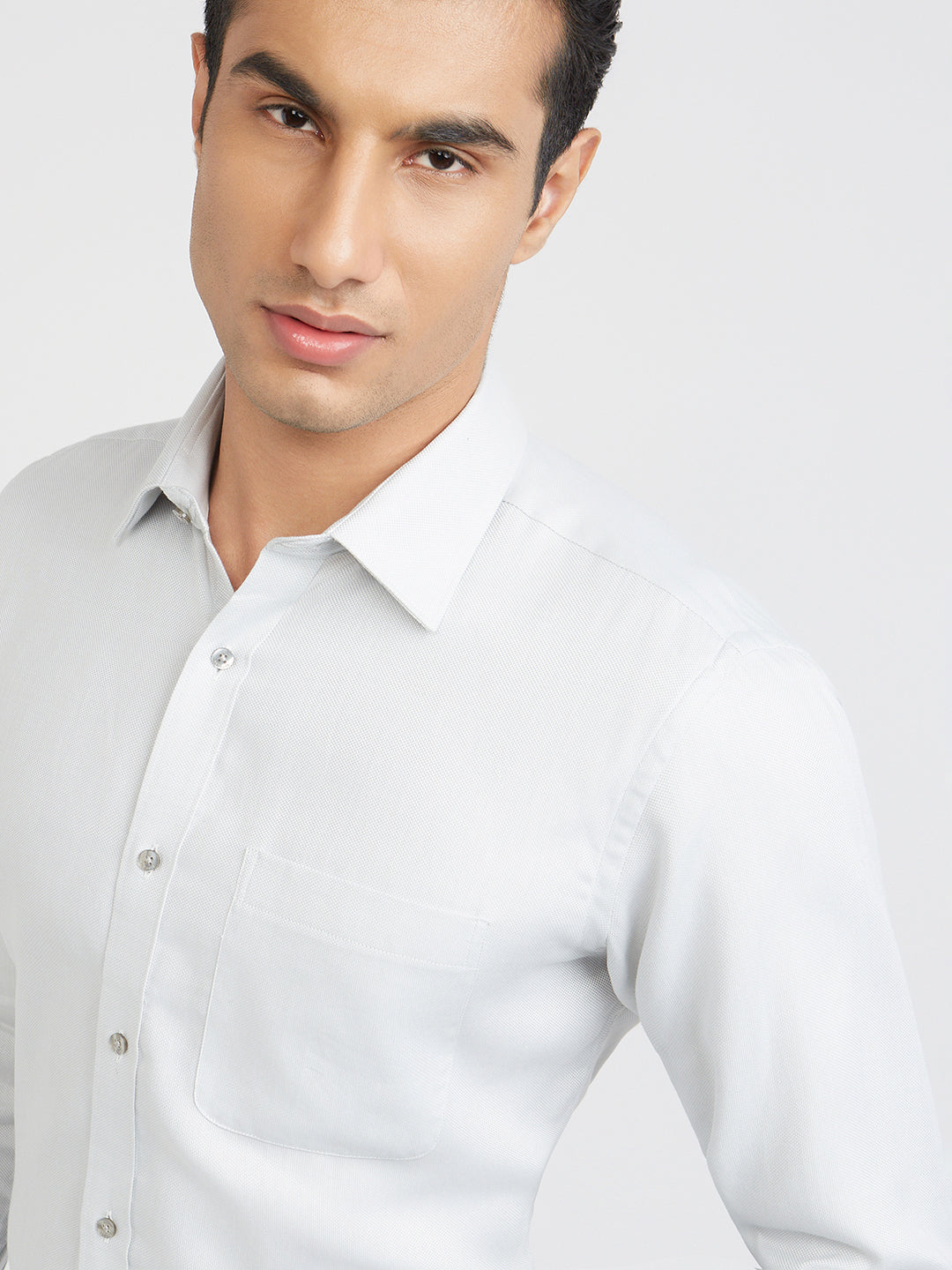 Raymond Grey Structure Slim Fit Cotton Formal Shirt
