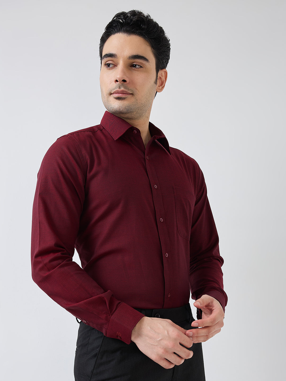 Raymond Men Red Structure Slim Fit Cotton Shirt