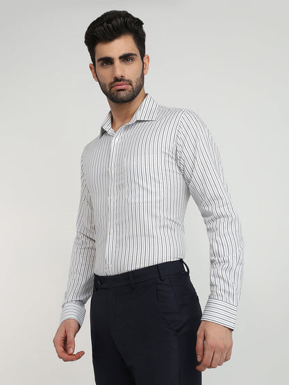 Raymond Men Grey Stripe Slim Fit Cotton Formal Shirt