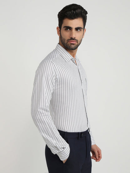 Raymond Men Grey Stripe Slim Fit Cotton Formal Shirt