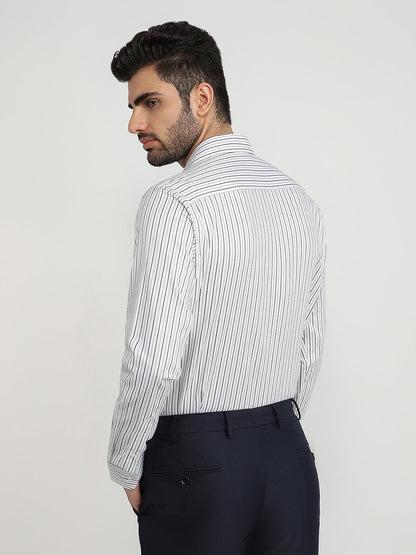 Raymond Men Grey Stripe Slim Fit Cotton Formal Shirt