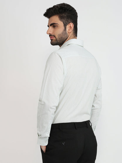 Raymond Men Green Stripe Slim Fit Cotton Formal Shirt