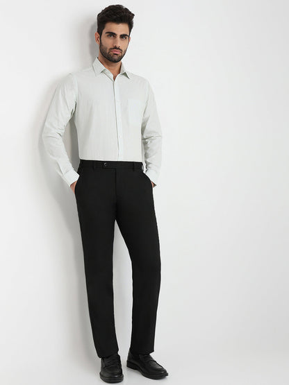 Raymond Men Green Stripe Slim Fit Cotton Formal Shirt