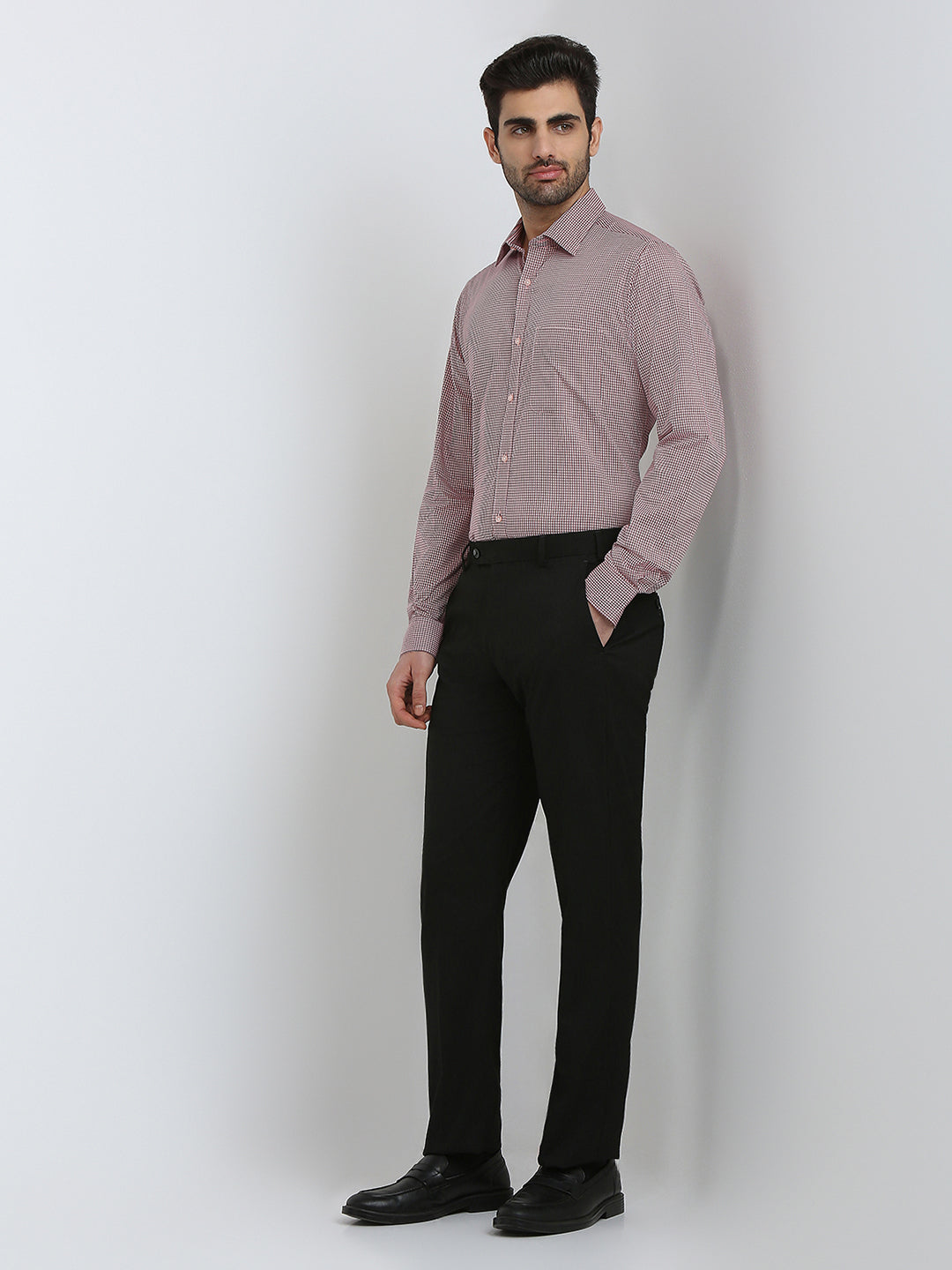 Raymond Men Red Checks Slim Fit Cotton Formal Shirt