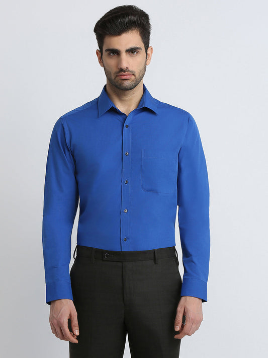 Raymond Men Blue Solid Slim Fit Cotton Formal Shirt