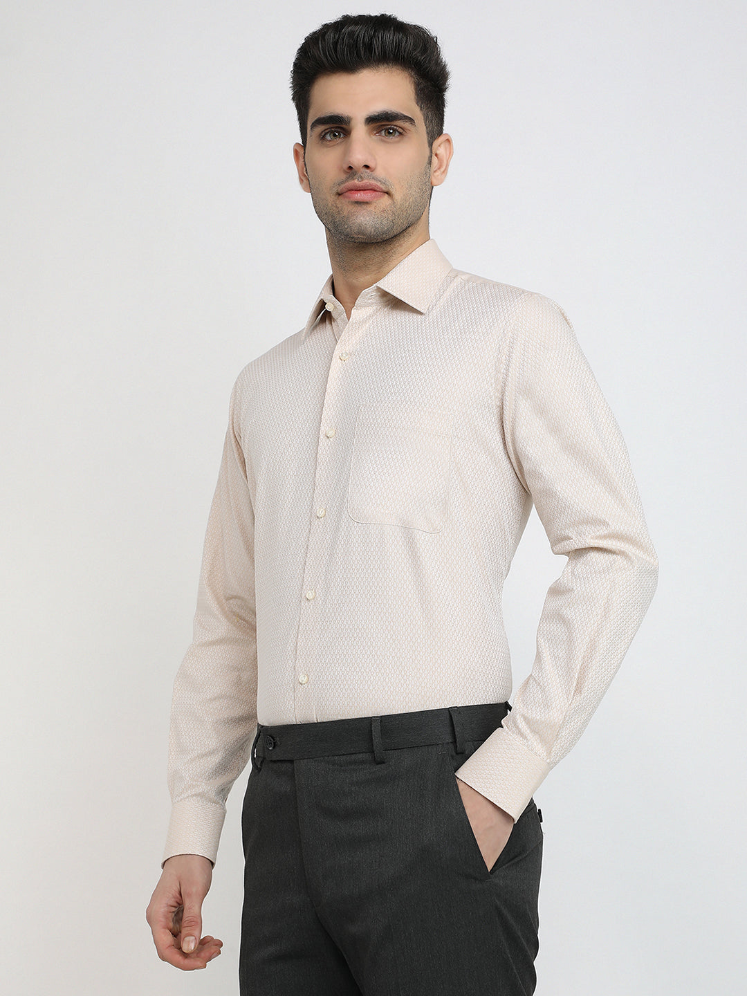 Raymond Men Brown Structure Contemporary Fit Cotton Full Sleeve Formal Shirt