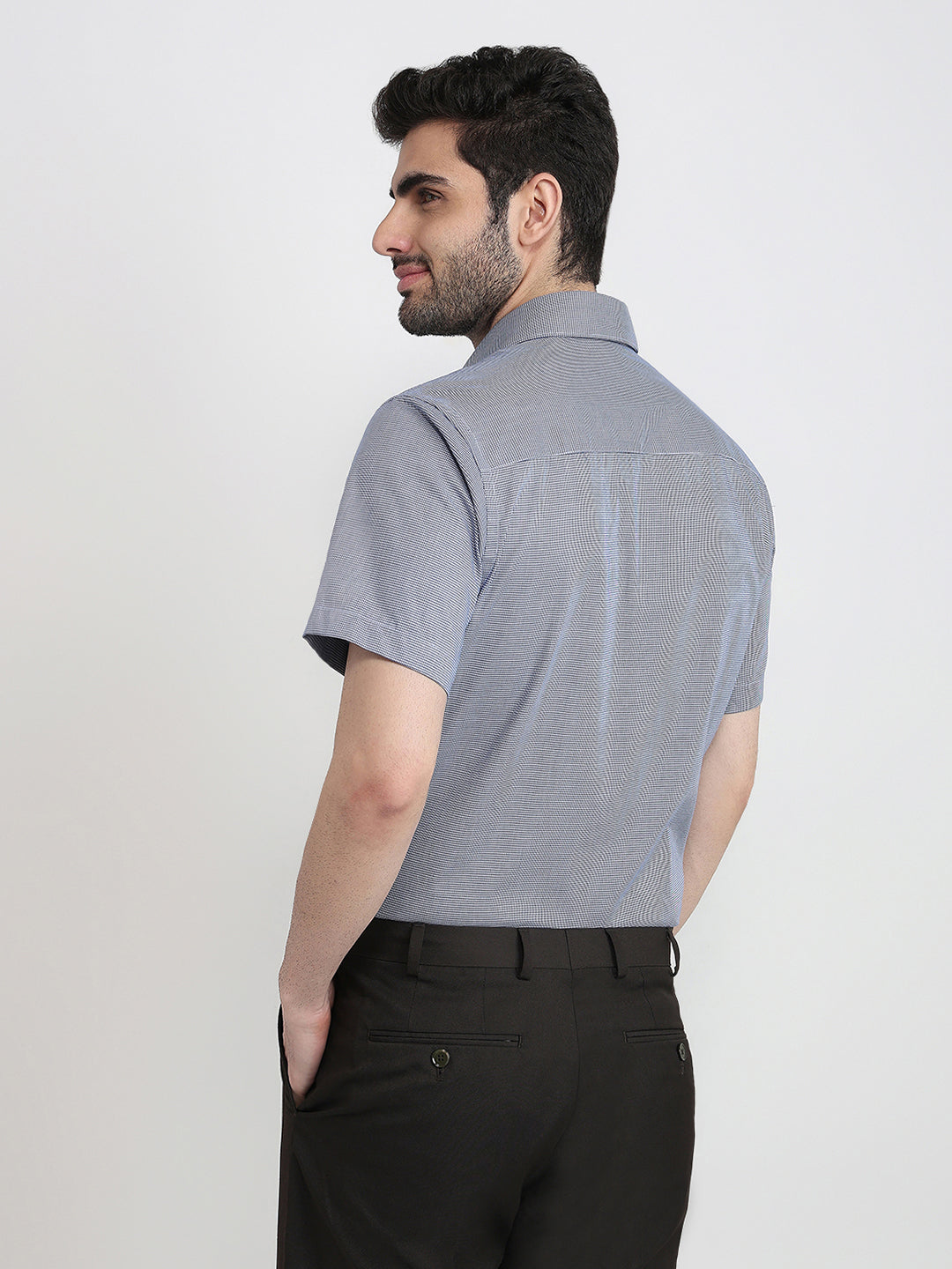 Raymond Men Blue Structure Regular Fit Cotton Half Sleeve Formal Shirt