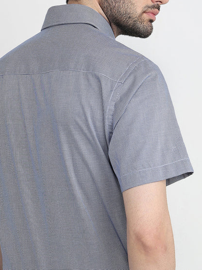 Raymond Men Blue Structure Regular Fit Cotton Half Sleeve Formal Shirt