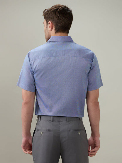 Raymond Men Blue Solid Chambray Regular Fit Cotton Half Sleeve Formal Shirt