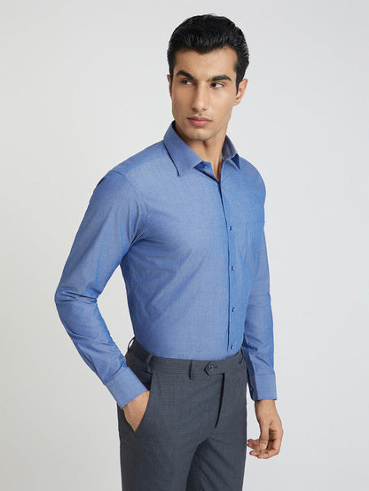 Raymond Blue Solid Slim Fit Cotton Formal Shirt
