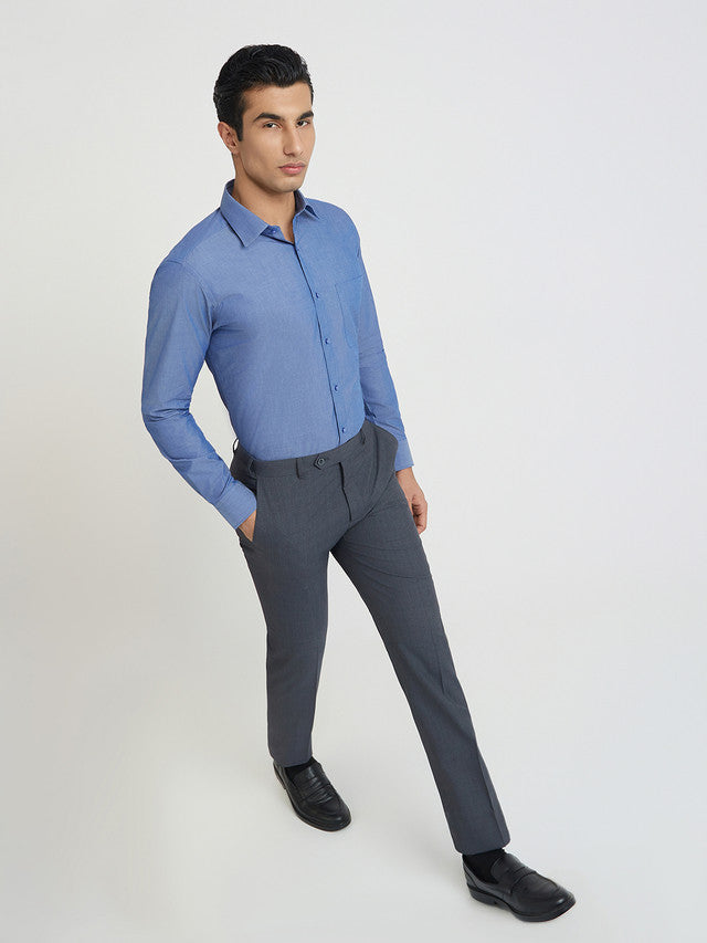 Raymond Blue Solid Slim Fit Cotton Formal Shirt