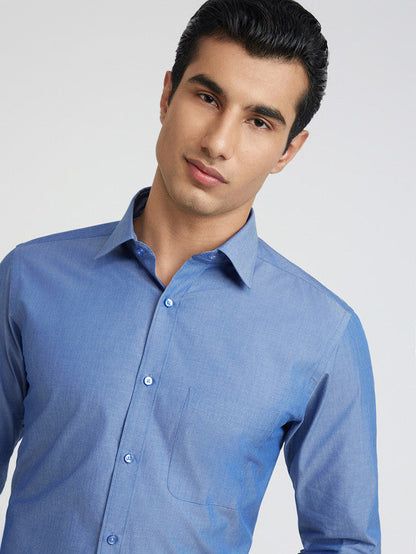 Raymond Blue Solid Slim Fit Cotton Formal Shirt