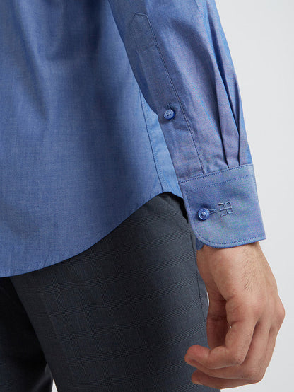 Raymond Blue Solid Slim Fit Cotton Formal Shirt