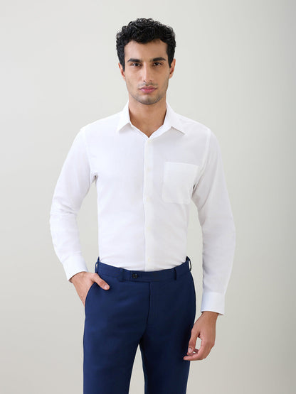 Raymond Men White Structure Regular Fit Cotton Full Sleeve Formal Shirt
