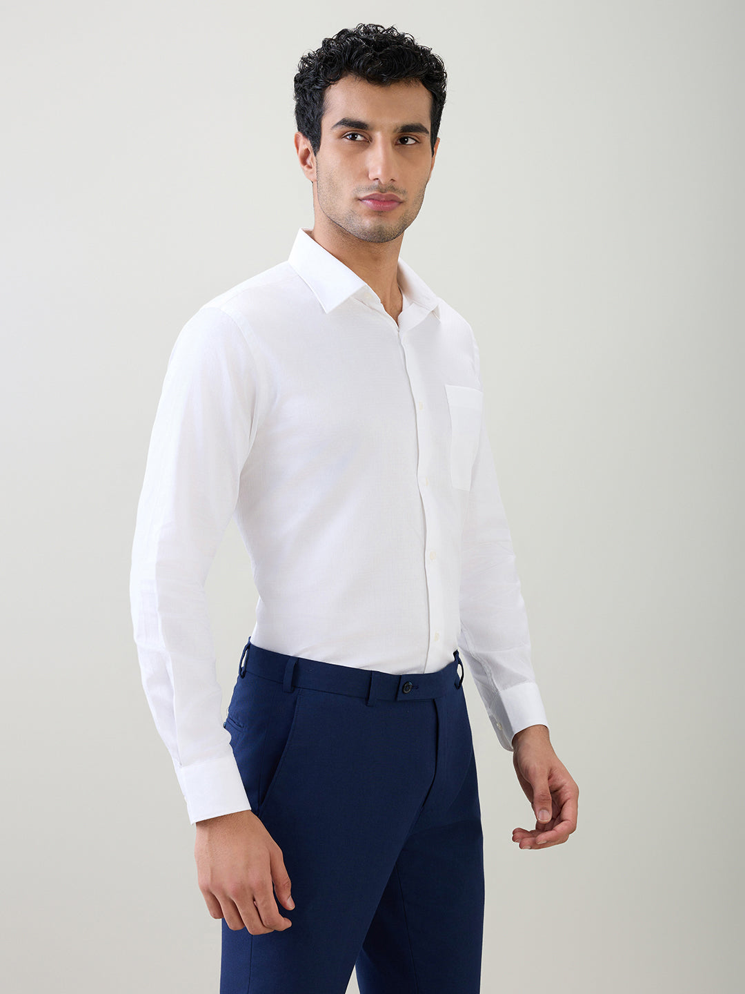 Raymond Men White Structure Regular Fit Cotton Full Sleeve Formal Shirt