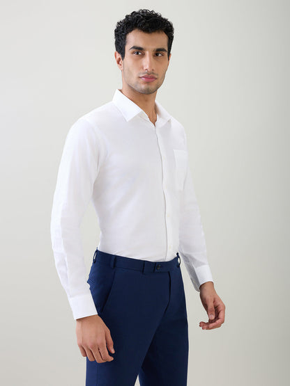 Raymond Men White Structure Regular Fit Cotton Full Sleeve Formal Shirt