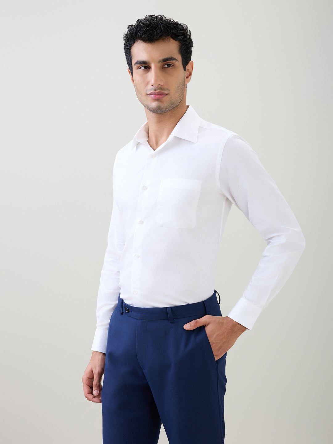 Raymond Men White Structure Regular Fit Cotton Full Sleeve Formal Shirt