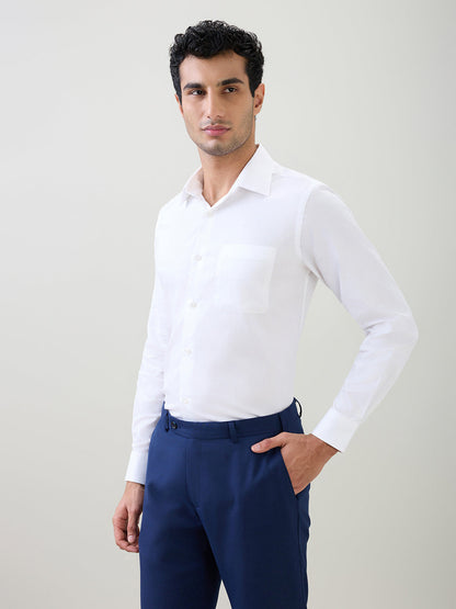 Raymond Men White Structure Regular Fit Cotton Full Sleeve Formal Shirt