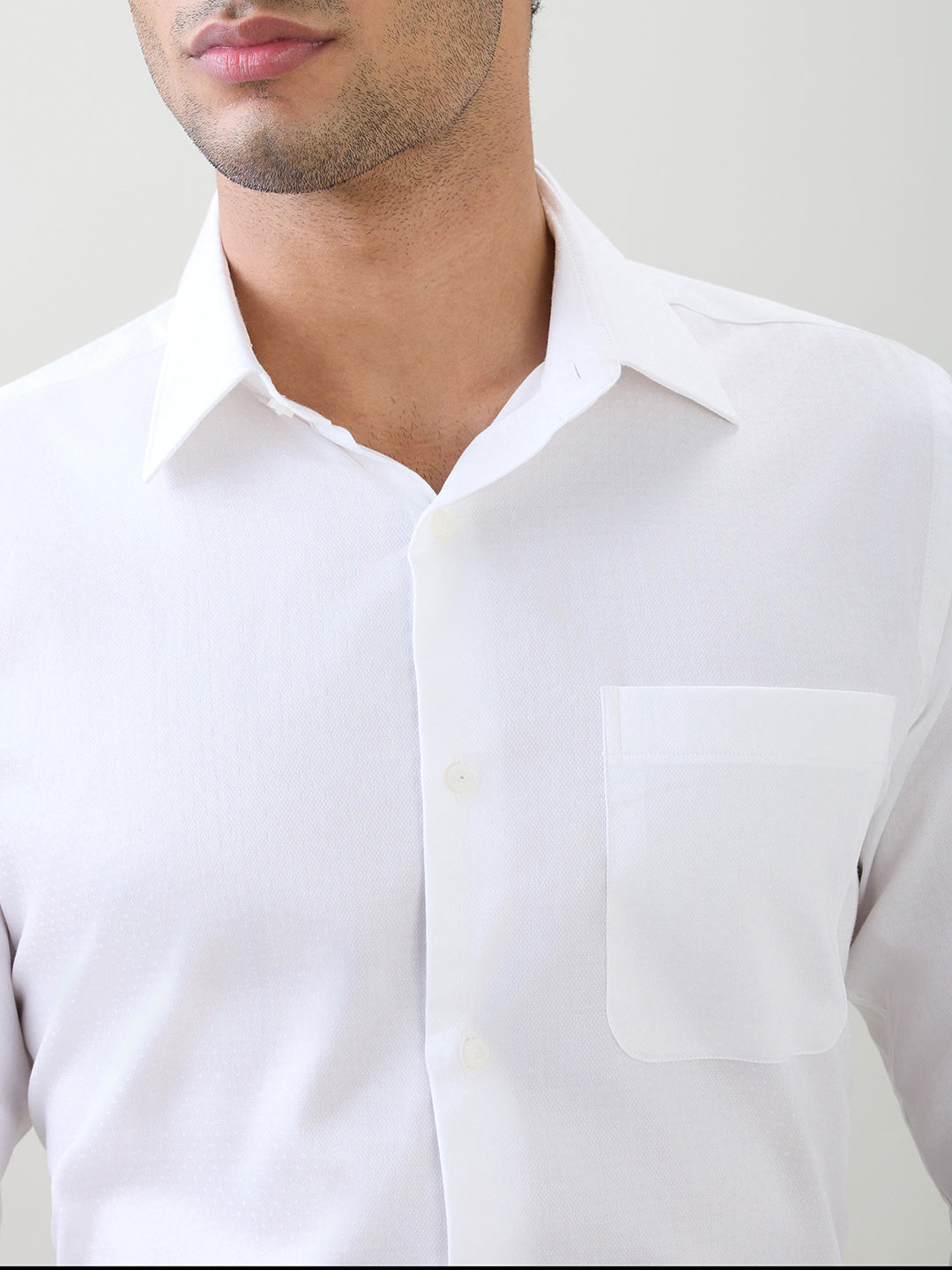 Raymond Men White Structure Regular Fit Cotton Full Sleeve Formal Shirt