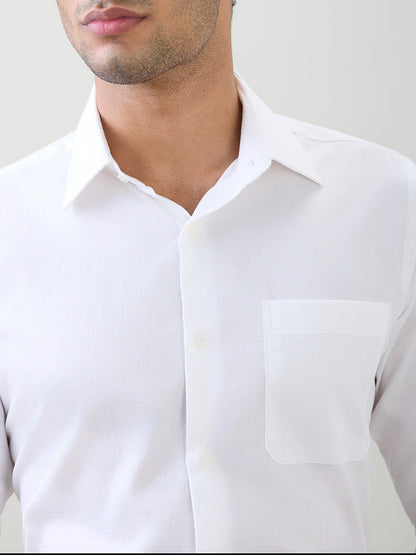 Raymond Men White Structure Regular Fit Cotton Full Sleeve Formal Shirt