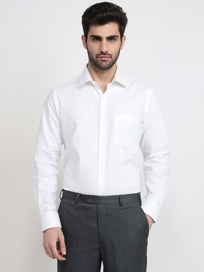 Raymond Men White Structure Regular Fit Cotton Full Sleeve Formal Shirt